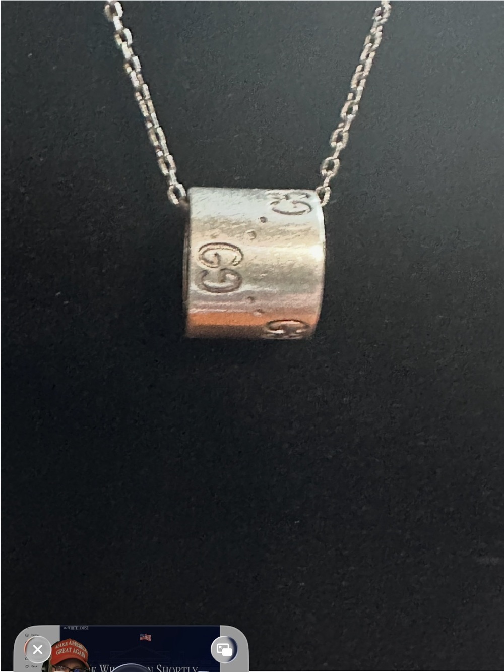 Fashion G G silver Engraved Barrel Pendant Necklace tested at local jeweler SS - Picture 2 of 5